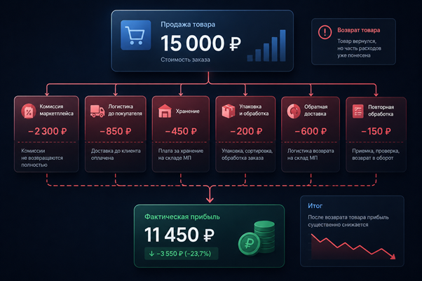 Как возвраты товаров снижают прибыль продавца на маркетплейсах Финансовые потери продавца после возврата товара на маркетплейсе
