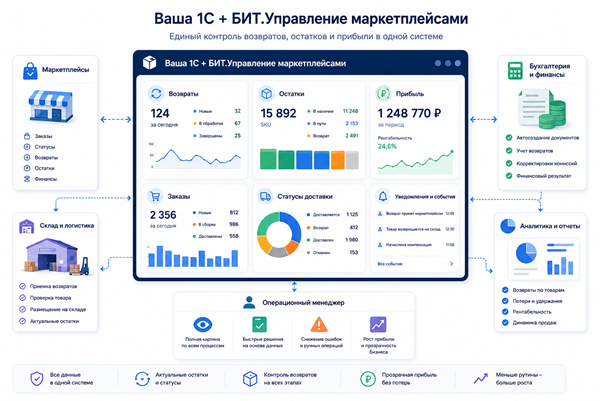 Автоматизация возвратов помогает контролировать склад, остатки и прибыль Автоматизация контроля возвратов, остатков и прибыли при работе с маркетплейсами